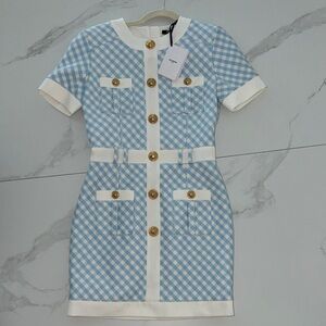 Brand new with tags Balmain baby blue gingham dress